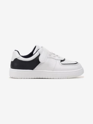 Biało-Granatowe Buty Sportowe Sneakersy na Rzep Zdobione Metaliczną Wstawką i Skórzaną Wkładką Marievora