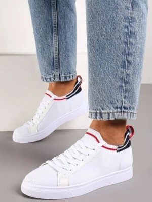 Biało-Granatowe Płaskie Sneakersy Wsuwane z Imitacji Skóry ze Sznurowaniami Gaxia