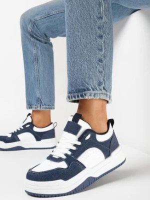 Biało-Granatowe Sneakersy Przed Kostkę z Ozdobnymi Wstawkami Armine