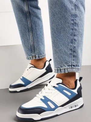 Zdjęcie produktu Biało-Granatowe Sneakersy Sportowe ze Wstawkami z Ekoskóry Isadona