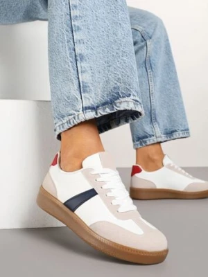 Biało-Granatowe Sneakersy Tenisówki z Geometrycznym Wzorem Hanivra