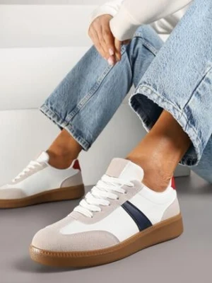 Biało-Granatowe Sneakersy w Stylu Tenisówek Ozdobione Paskiem Elhanis