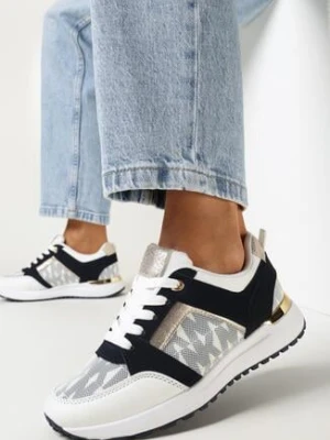 Biało-Granatowe Sneakersy z Ozdobnym Nadrukiem Melimisia