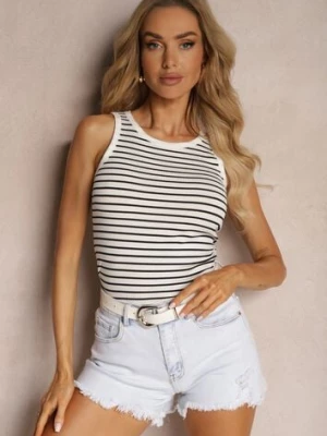 Biało-Granatowy Casualowy Bawełniany Top w Paski z Elastycznego Materiału Salea by swan