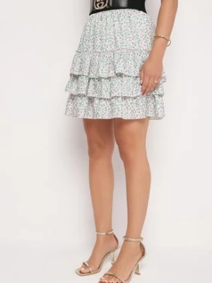 Biało-Niebieska Spódnica z Falbankami i Paskiem z Ozdobną Klamrą w Komplecie Asoura elsa.m by may