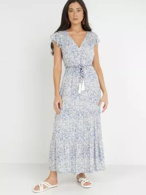 Biało-Niebieska Sukienka ze Sznurkiem Cillereia