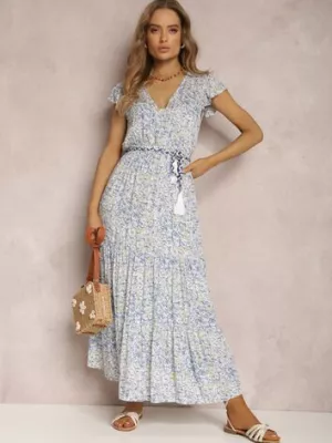 Biało-Niebieska Sukienka ze Sznurkiem Olathe