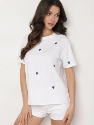 Biało-Niebieski T-shirt z Bawełny w Serca Kolavelle melya by melody