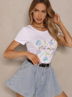 Biało-Niebieski T-shirt z Bawełny z Nadrukiem Zarive glo-story