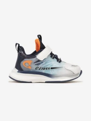 Biało-Niebieskie Buty Sportowe na Płaskiej Podeszwie z Wiązaniem i Metalicznymi Wstawkami Narvile