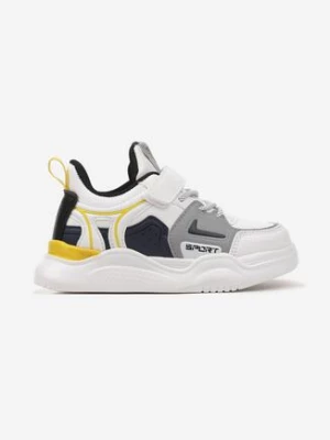 Biało-Niebieskie Buty Sportowe Sneakersy na Płaskiej Podeszwie na Rzep i ze Sznurowaniem z Ozdobnymi Wstawkami Fraestia