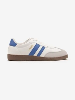 Biało-Niebieskie Płaskie Klasyczne Buty Sportowe Sneakersy ze Sznurowaniem z Ozdobnym Noskiem i Paskami Timaela