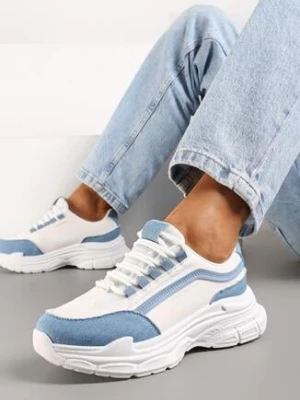 Biało-Niebieskie Sneakersy na Grubej Podeszwie z Materiałowymi Wstawkami Kendria