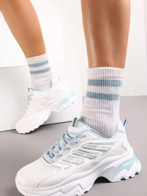 Biało-Niebieskie Sneakersy na Masywnej Podeszwie Zdobione Kolorowymi Wstawkami Farete
