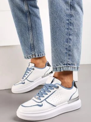 Biało-Niebieskie Sneakersy na Niskiej Platformie z Brokatowymi i Metalicznymi Wstawkami Limexa