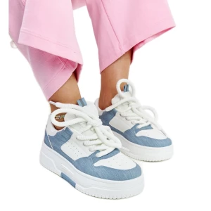 Biało-niebieskie sneakersy na platformie białe Inna marka
