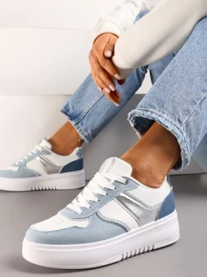Biało-Niebieskie Sneakersy na Platformie z Brokatowymi Akcentami Sellona