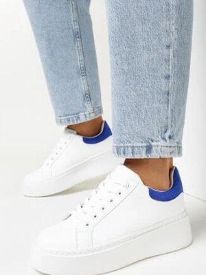 Biało-Niebieskie Sneakersy na Platformie z Kolorową Wstawką z Tyłu Maridora