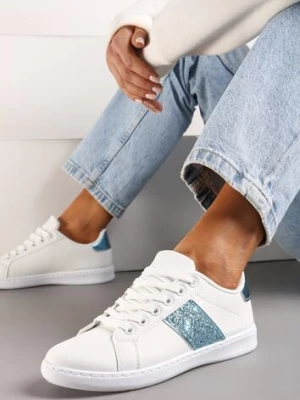 Biało-Niebieskie Sneakersy Sznurowane Ozdobione Brokatem Vistasta