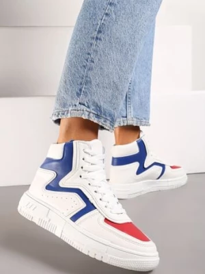 Biało-Niebieskie Sneakersy Sznurowane za Kostkę na Płaskiej Podeszwie Ascaride