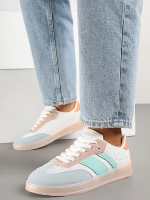 Biało-Niebieskie Sneakersy Typu Tenisówki z Ozdobnymi Paskami Amodelle c'm paris
