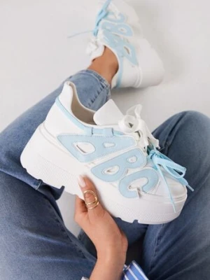 Biało-Niebieskie Sneakersy Vices na Płaskiej Podeszwie z Geometryczną Aplikacją Nelenith