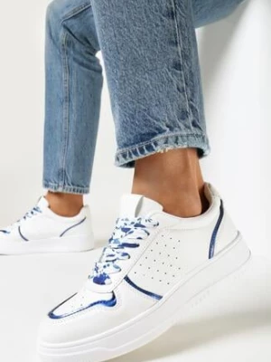 Biało-Niebieskie Sneakersy z Błyszczącymi Wstawkami i Dekoracyjnym Sznurowaniem Horustia