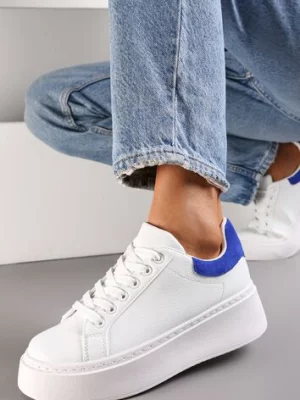 Biało-Niebieskie Sneakersy z Kolorowym Zapiętkiem na Platformie Sirendia