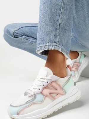 Biało-Niebieskie Sneakersy z Ozdobnymi Przeszyciami Leostia