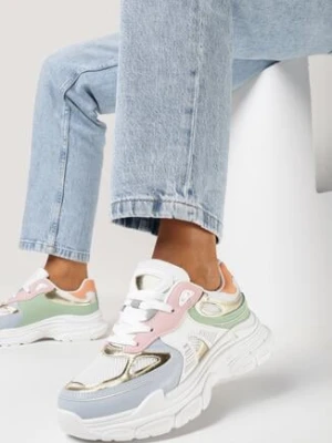 Biało-Niebieskie Sneakersy z Siateczką i Ozdobnymi Wstawkami Nilveri