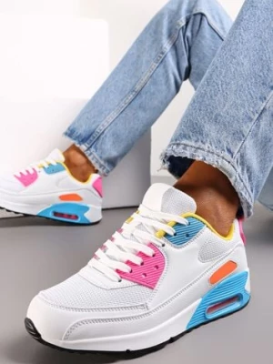 Biało-Niebieskie Sznurowane Sneakersy na Grubej Podeszwie Sayre