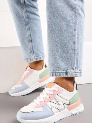 Biało-Niebieskie Sznurowane Sneakersy z Siateczkowymi Wstawkami Garnela