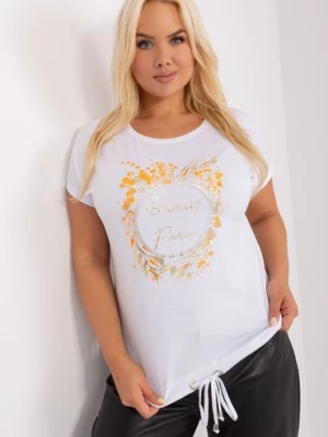 Biało pomarańczowa damska bluzka plus size z troczkami RELEVANCE