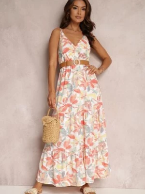 Biało-Pomarańczowa Sukienka z Paskiem Nevin rosa