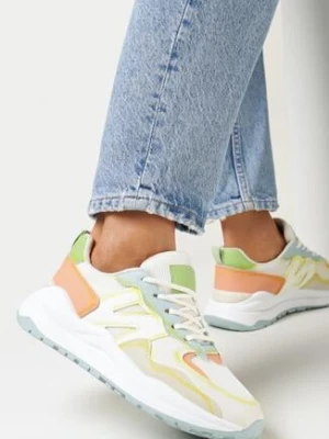 Zdjęcie produktu Biało-Pomarańczowe Sneakersy z Ozdobnymi Przeszyciami Leostia