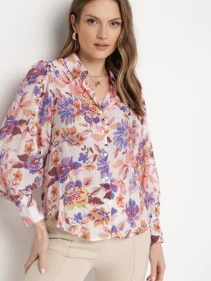 Biało-Różowa Koszula w Kwiatowy Wzór o Klasycznym Kroju Lumelia retro & icone