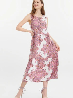 Biało-różowa sukienka z printem paisley Greenpoint