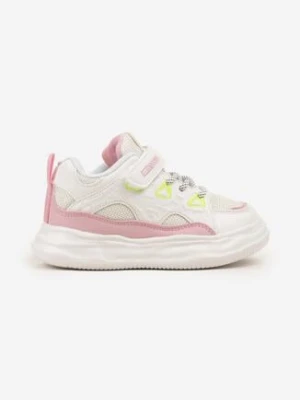 Biało-Różowe Buty Sportowe Sneakersy na Rzep ze Skórzaną Wkładką Falinea