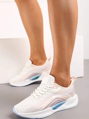Biało-Różowe Buty Sportowe z Siateczki z Ozdobną Wstawką na Podeszwie Yllaria