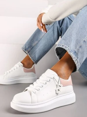Biało-Różowe Casualowe Sneakersy z Zawieszką Misiem Ulevidia