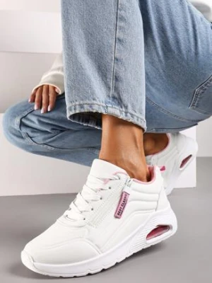 Biało-Różowe Sneakersy na Grubej Podeszwie z Tłoczonymi Paskami Justinalin
