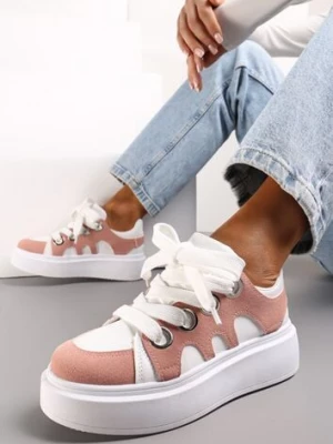 Biało-Różowe Sneakersy na Platformie Schiltes