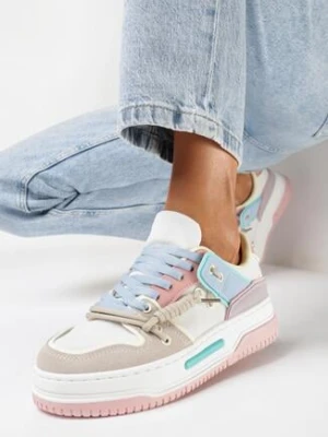 Biało-Różowe Sneakersy na Platformie z Ozdobnym Sznurowaniem Awidea