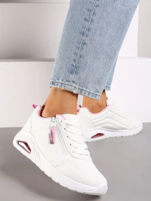 Biało-Różowe Sneakersy na Platformie z Przezroczystą Wstawką i Suwakiem z Napisami Valentinae