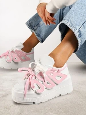 Biało-Różowe Sneakersy Vices na Płaskiej Podeszwie z Geometryczną Aplikacją Nelenith
