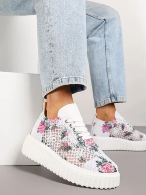 Biało-Różowe Sneakersy Vices na Platformie z Ażurową Cholewką Lumerise