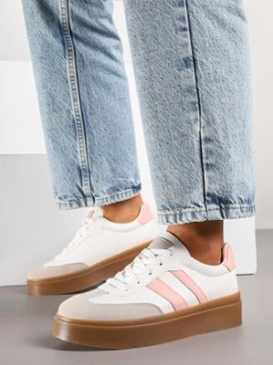 Biało-Różowe Sneakersy w Stylu Tenisówek z Paskami Nilomira