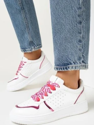 Biało-Różowe Sneakersy z Błyszczącymi Wstawkami i Dekoracyjnym Sznurowaniem Horustia