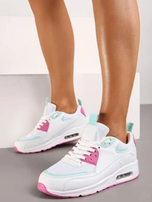 Biało-Różowe Sneakersy z Ekoskóry ze Sznurowaniami i Podeszwą Typu Air Walana