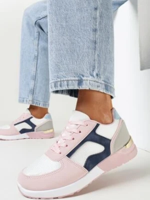 Zdjęcie produktu Biało-Różowe Sneakersy z Metaliczną Wstawką i Przeszyciami Natasina